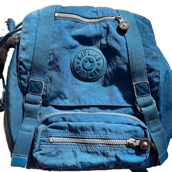 Vintage Kipling Backpack Duffle Bag Drawstring Nylon Medium, Teal - Picture 3 of 11